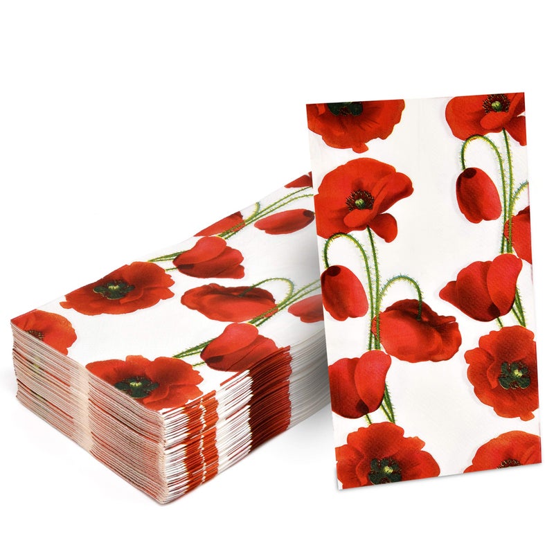 Gift Boutique 100 Poppy Floral Guest Napkins 3 Ply Decorative Hand Napkin Red Poppies Flowers Disposable Paper Towels for Toilet Powder Room Wedding - Image 5